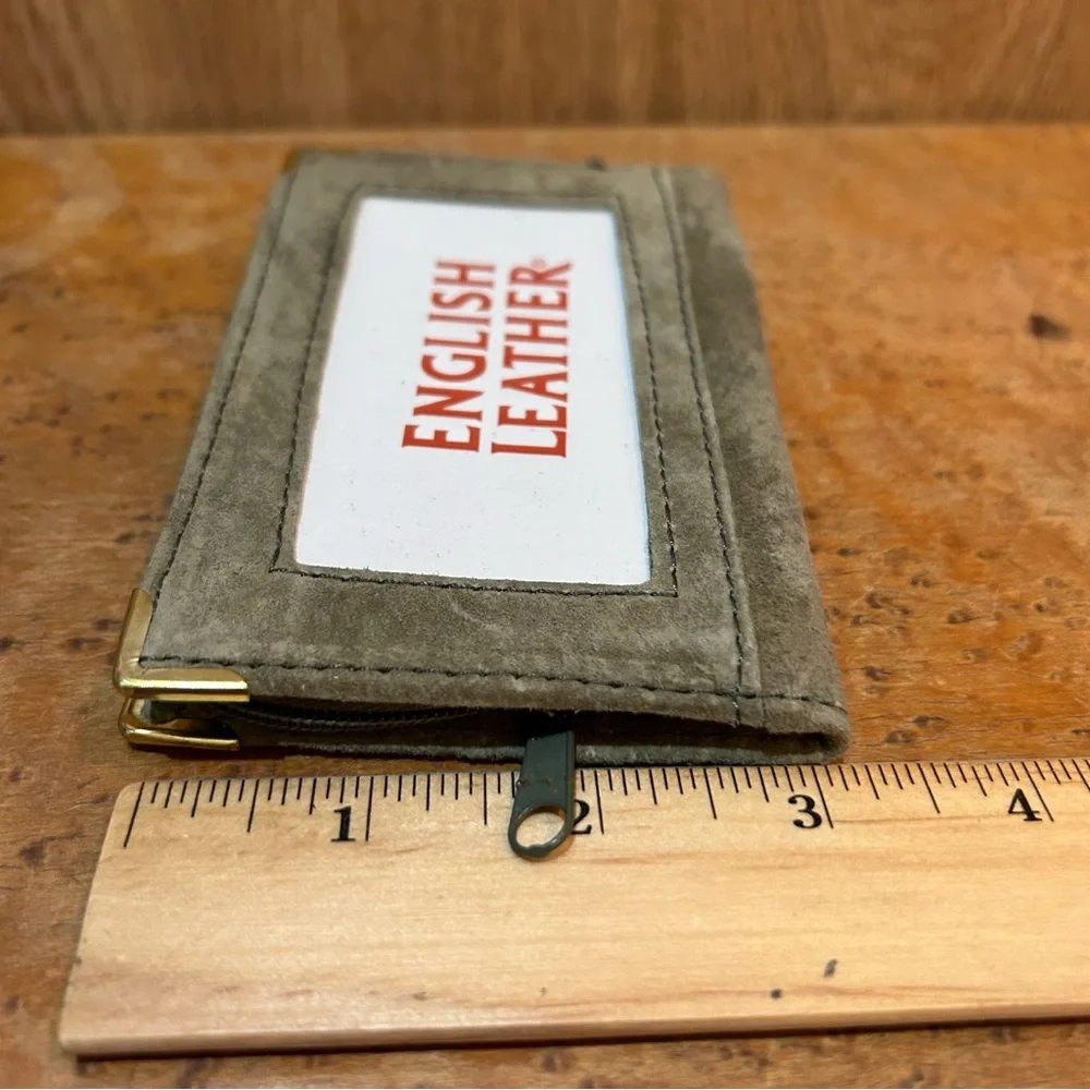 Genuine Khaki Suede Leather Credit Card ID Holder Wallet NEW AG 5”